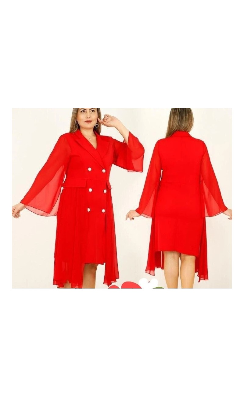 robe rouge porte feuille avec voiles de côté, manches en voile