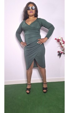 green tight dress, wrapped, long sleeves, one size