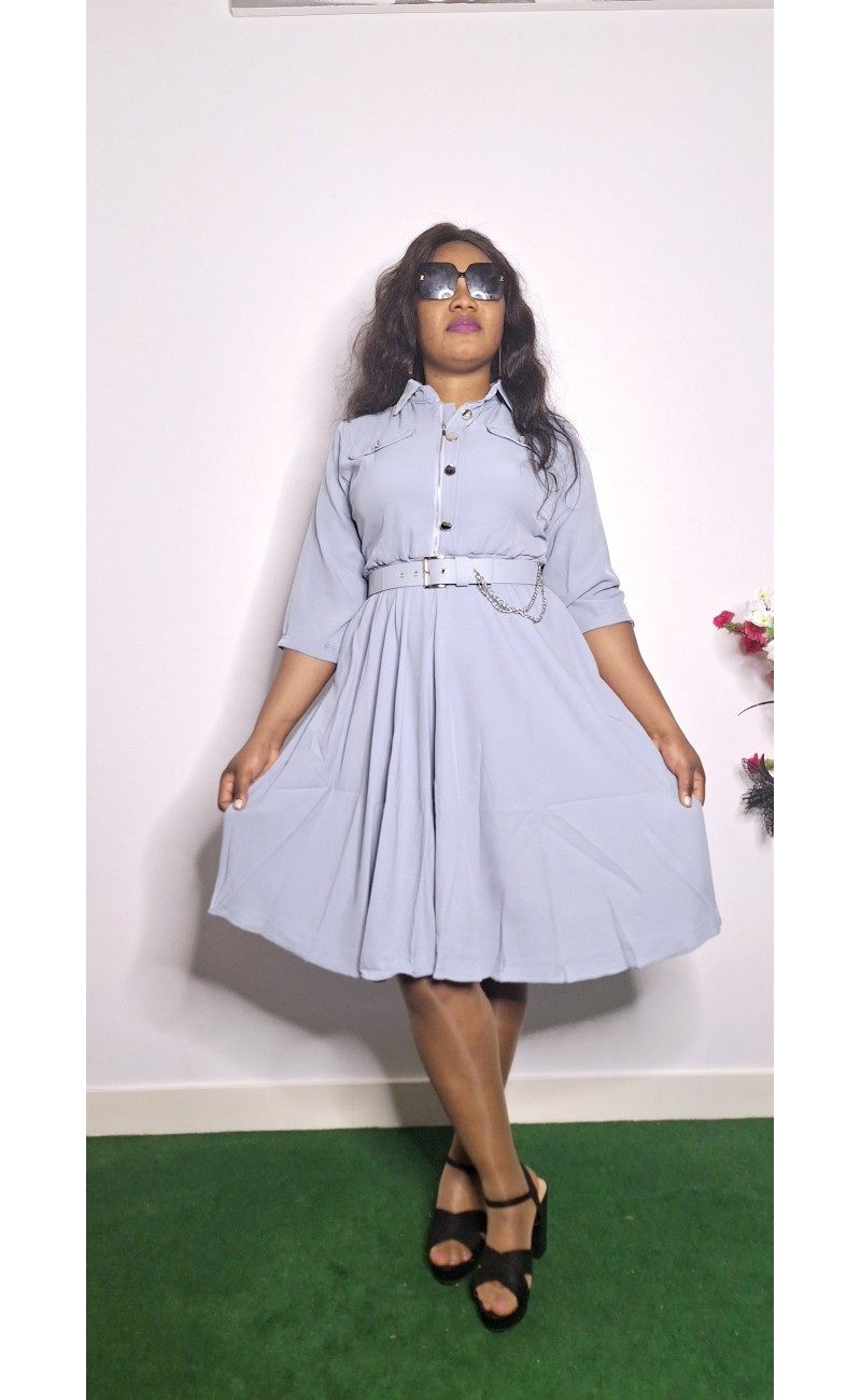 grey dress with belt