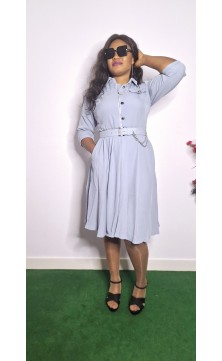 grey dress with belt