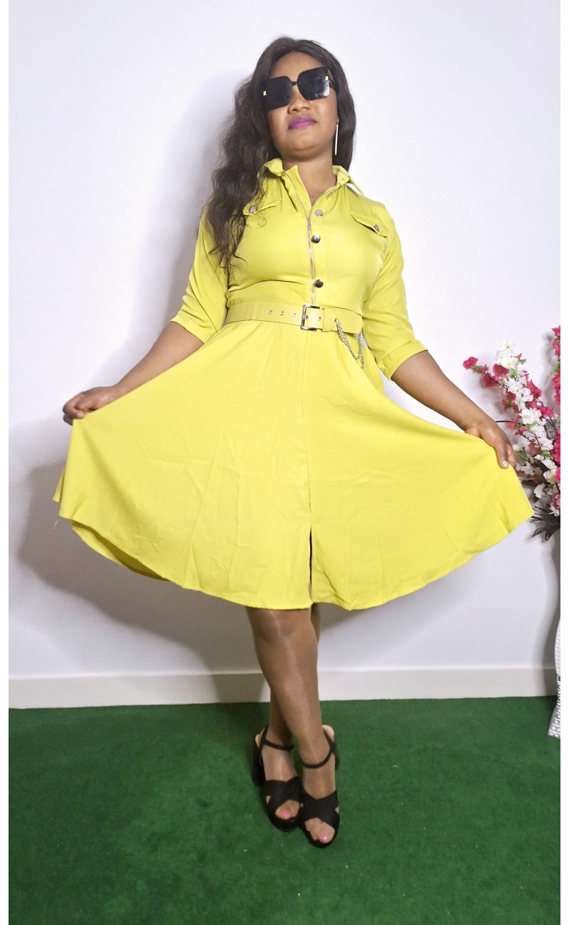 yellow dress with belt