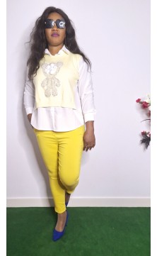 white shirt with yellow knitting-work, one size