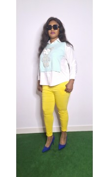 white shirt with green knitting-work, one size