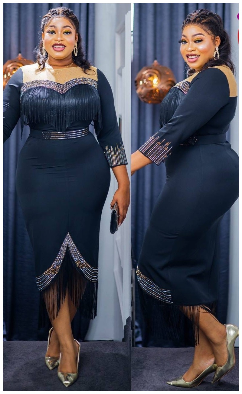 black evening dress with belt