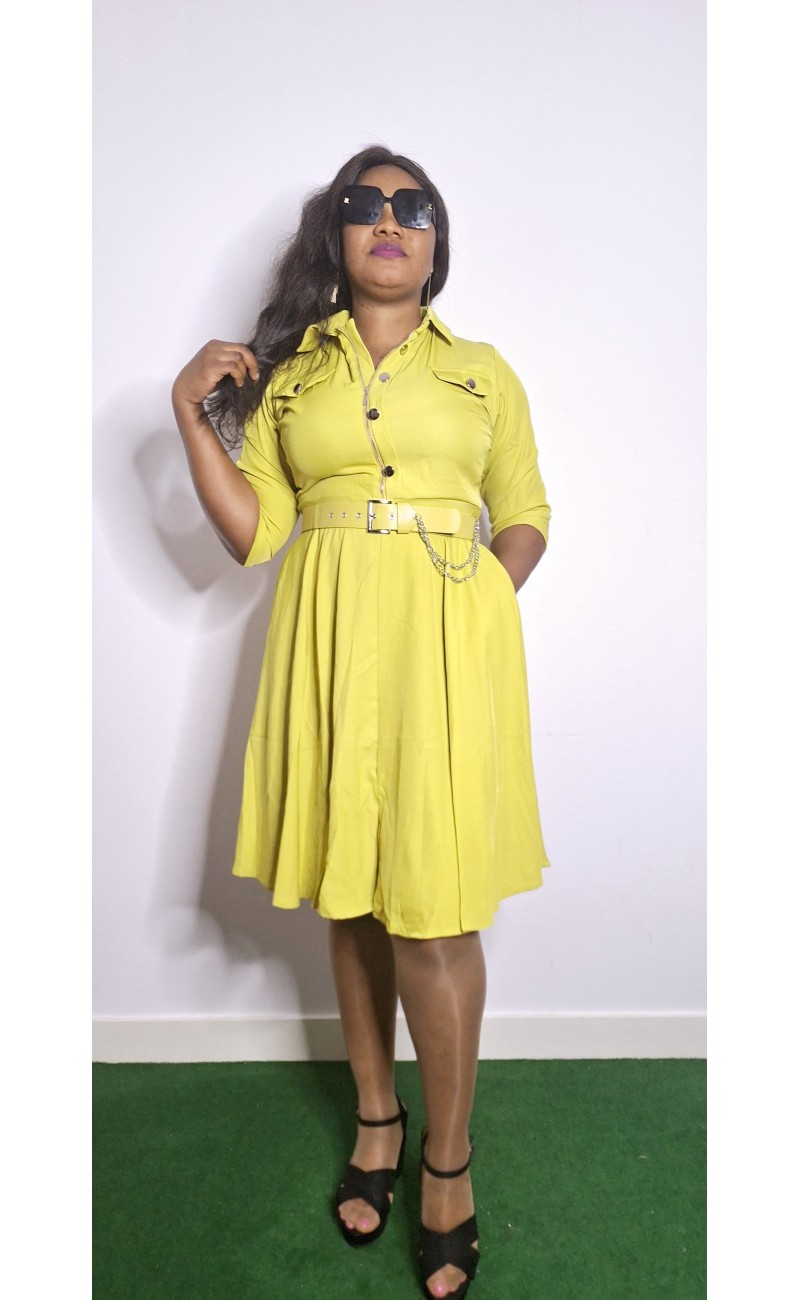yellow dress with belt