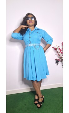 blue dress with belt