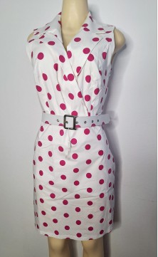 white dress with red spots,...