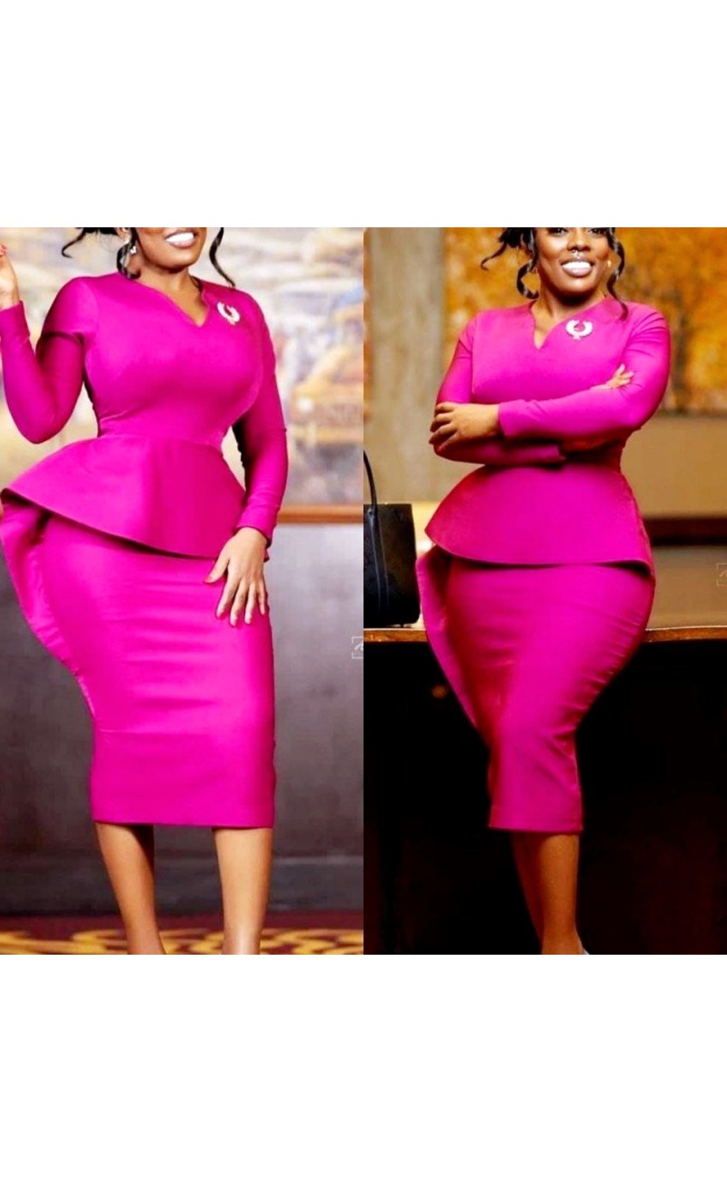 robe mauve avec volant a la taille longues manches