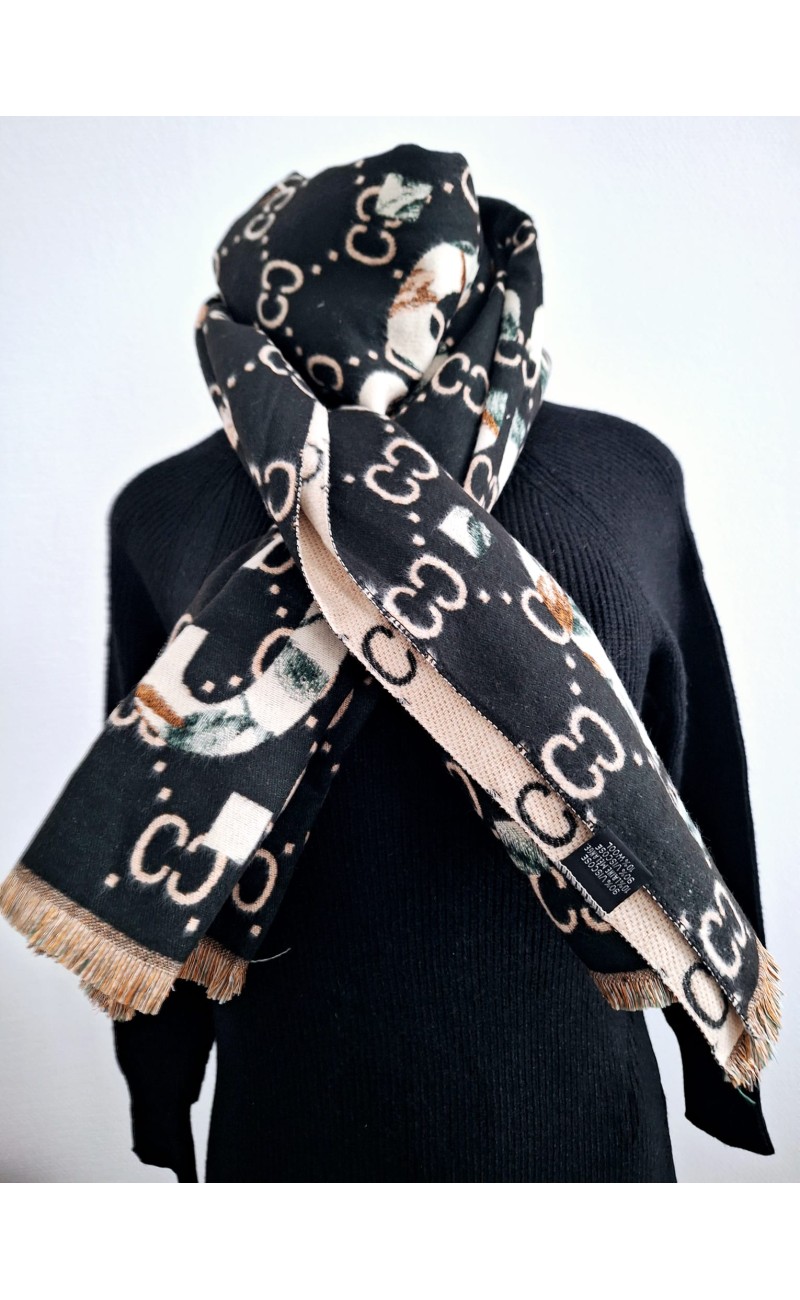 shawl with design, base color black