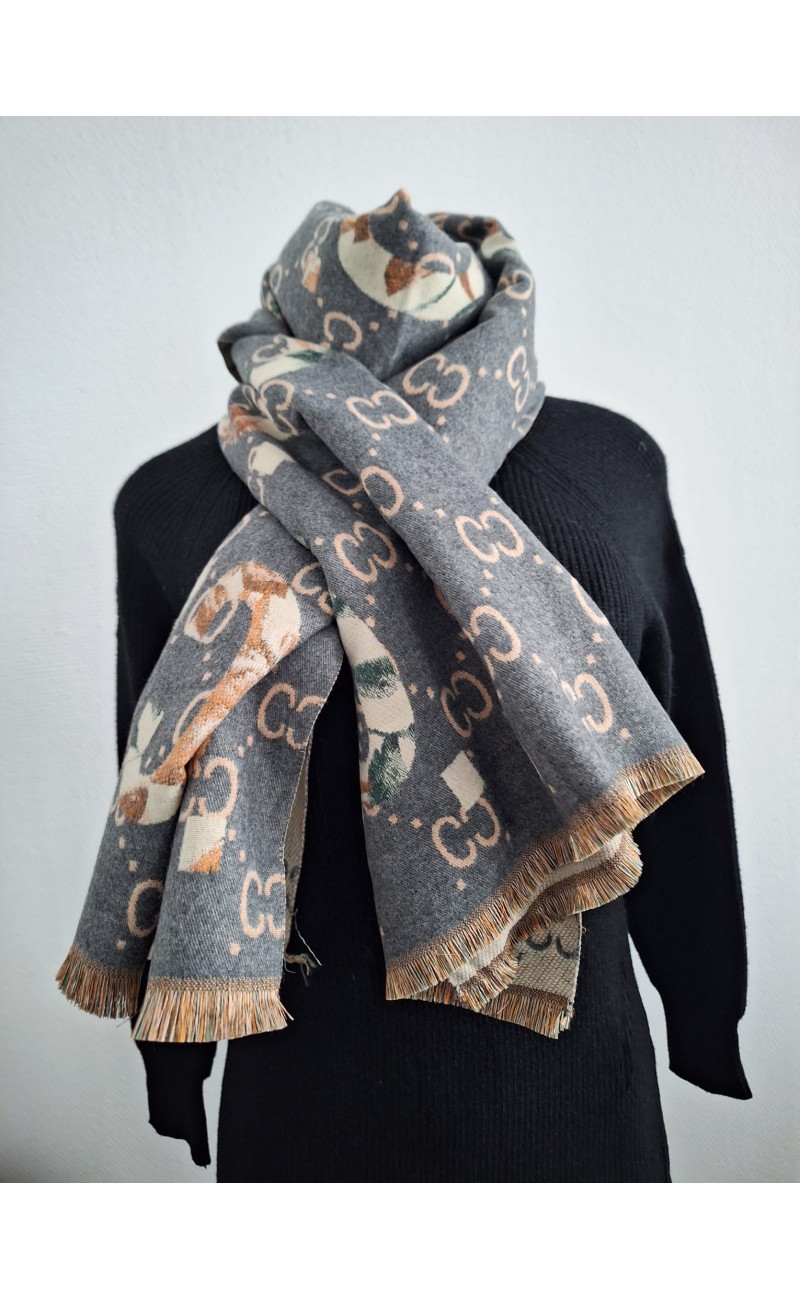 sjaal met motief, basiskleur blauw