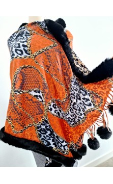 orange shawl with leopard...