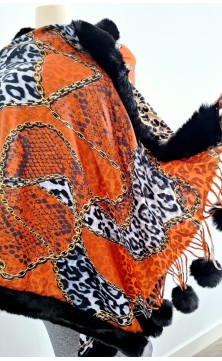 orange shawl with leopard design