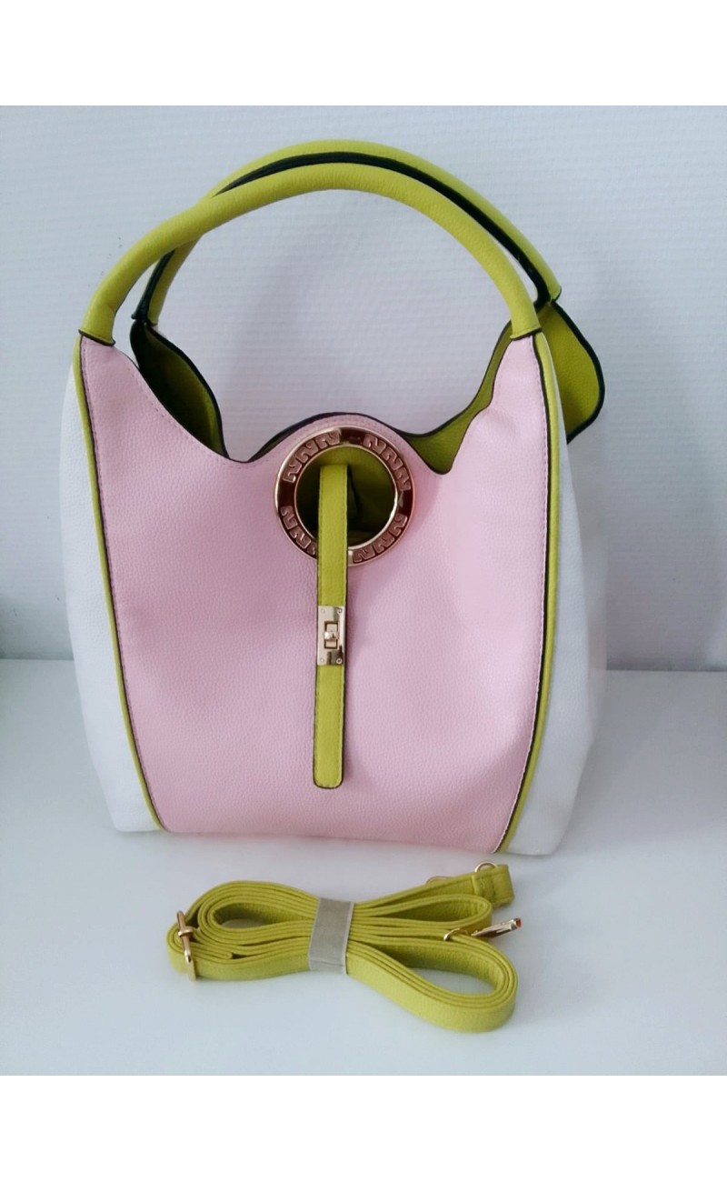 big purse, pink/yellow/white