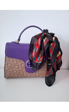 Petit foulard noir pour coup et sac  imprime de rouge, jaune, vert