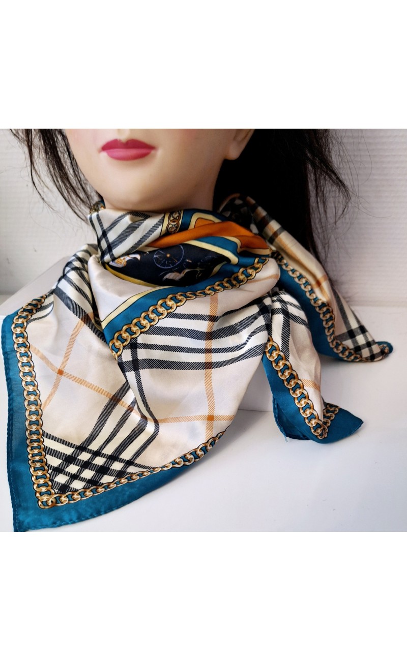 Petit foulard B bleu pour cou et sac