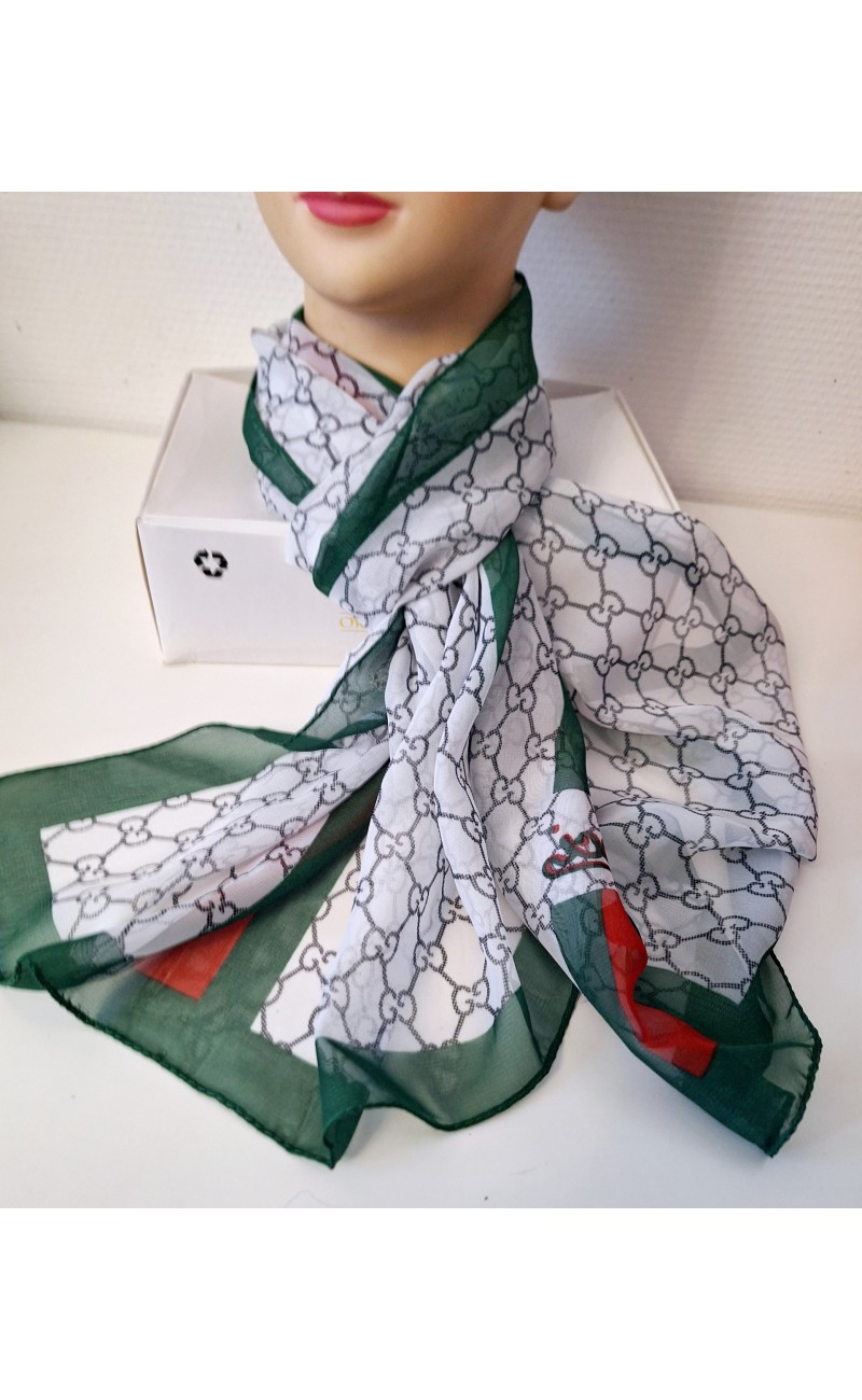Petite écharpe  G blanche  / verte