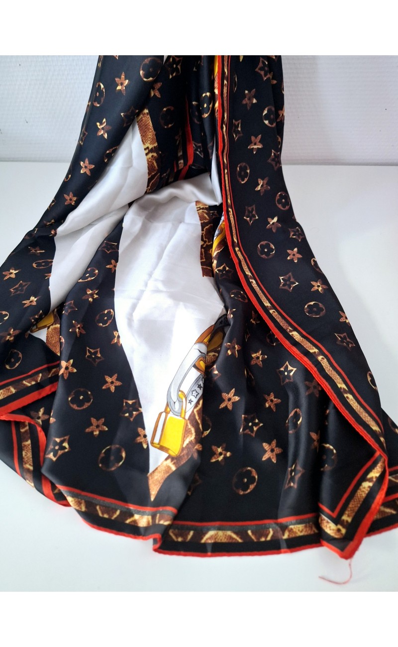 Echarpe/foulard noir imprime long1.90 m/larg 95cm