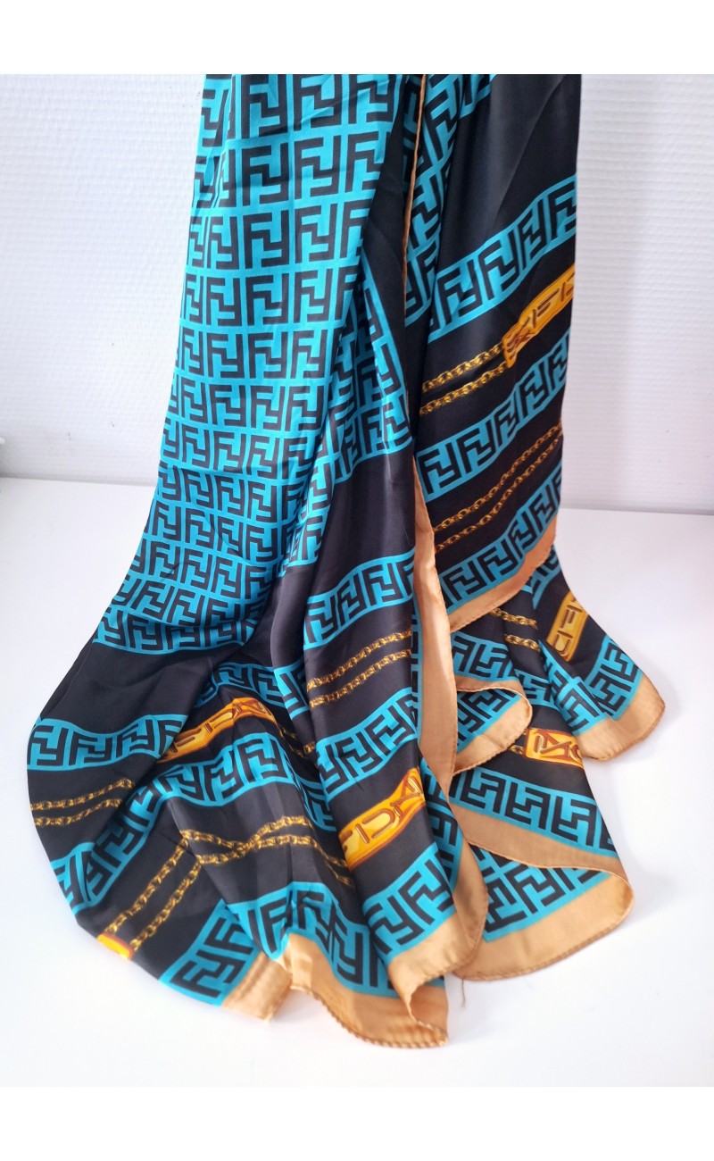 Foulard bleu avec motifs noir