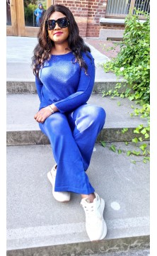 Ensemble pantalon pull bleu...