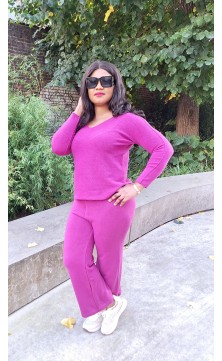 Ensemble pull rose fuchsia ,col V taille unique