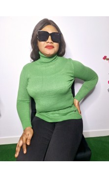 Pull col roulé vert