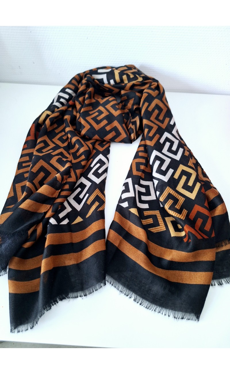 shawl black/brown with pattern