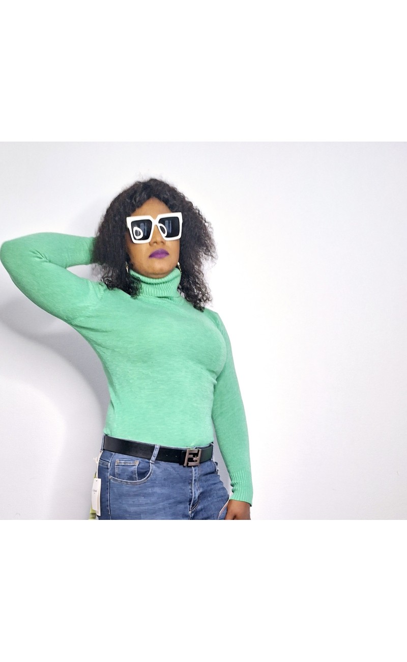 Pull col roulé  vert taille unique