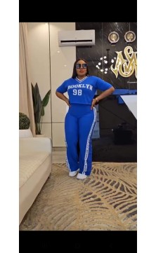 Ensemble Brooklyn bleu courtes manches avec traits blanc