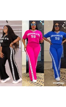 Ensemble Brooklyn bleu courtes manches avec traits blanc