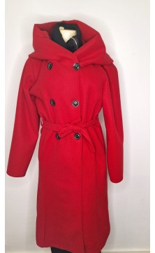 Red hooded coat with belt,...