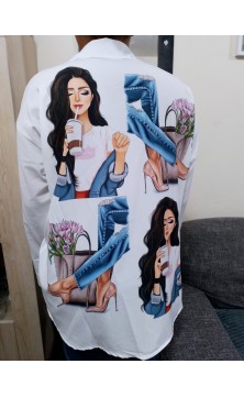 Chemise blanche avec motifs bleu taille unique