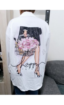 Chemise blanche avec motifs taille unique