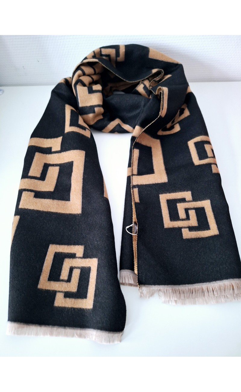 Echarpe noire/motifs brun