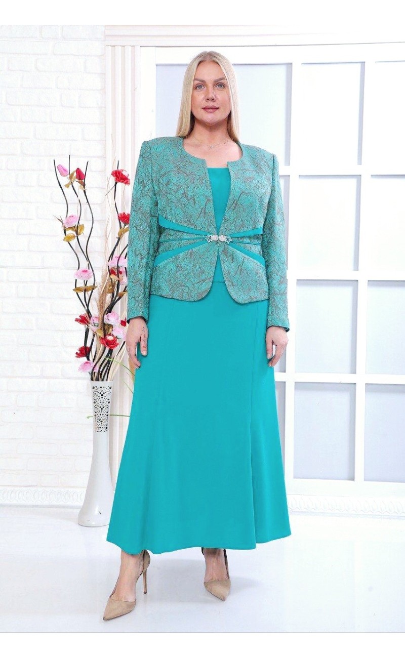 Ensemble jupe vert trois pièces  veste, bustier, longue jupe