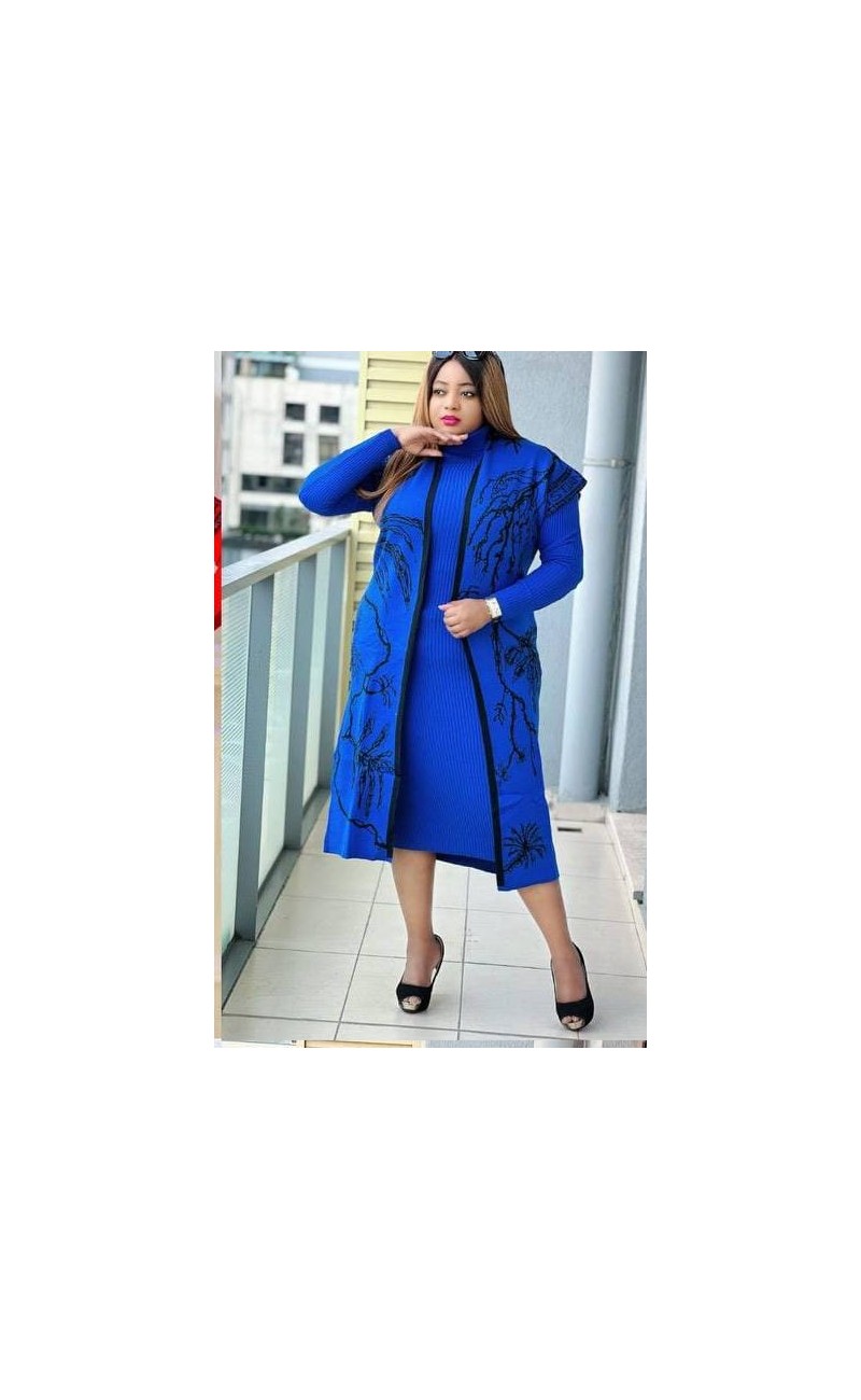 Ensemble robe pull bleu deux pièces, robe/débardeur taille unique