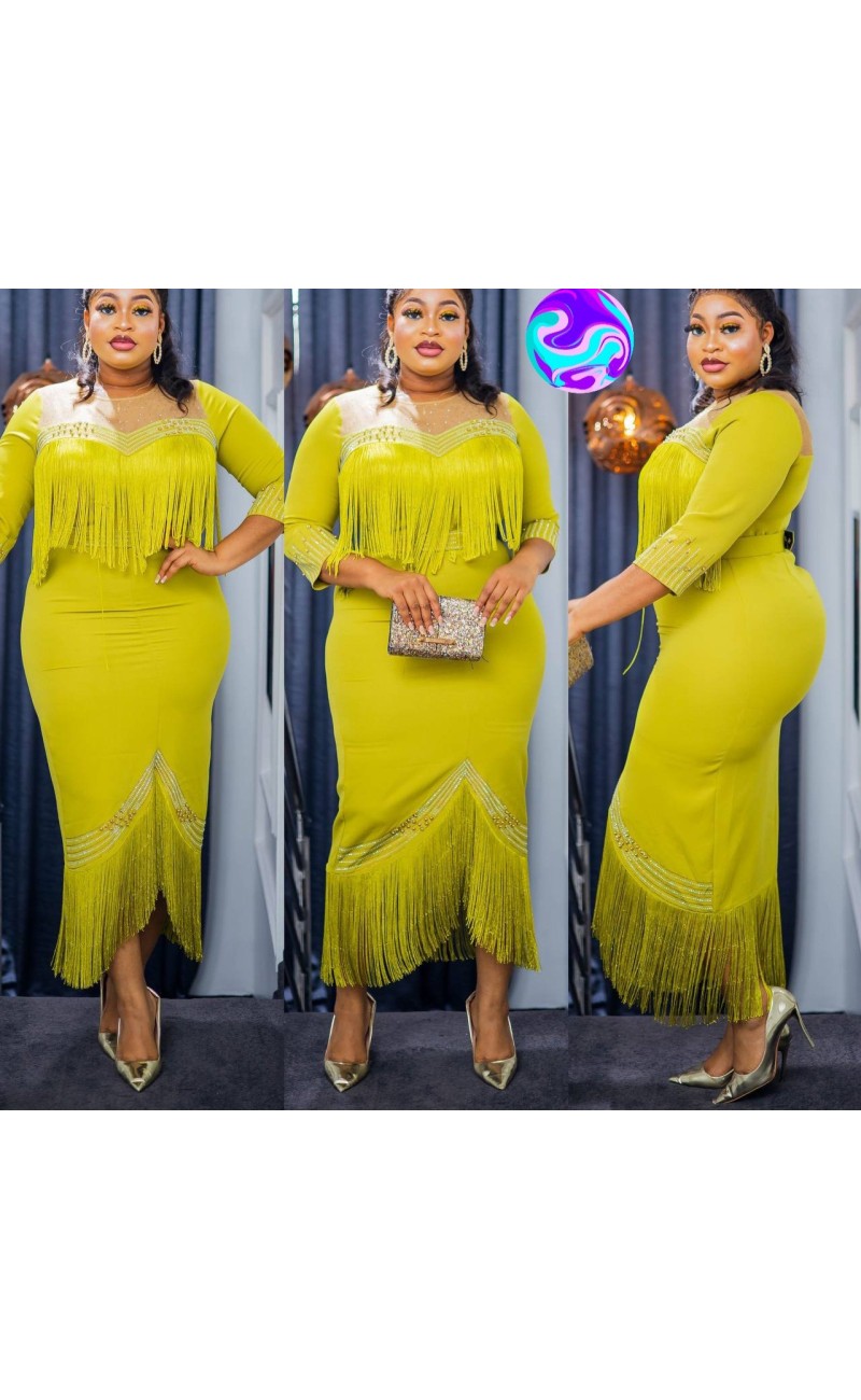 Robe de soirée jaune  avec des ficelles