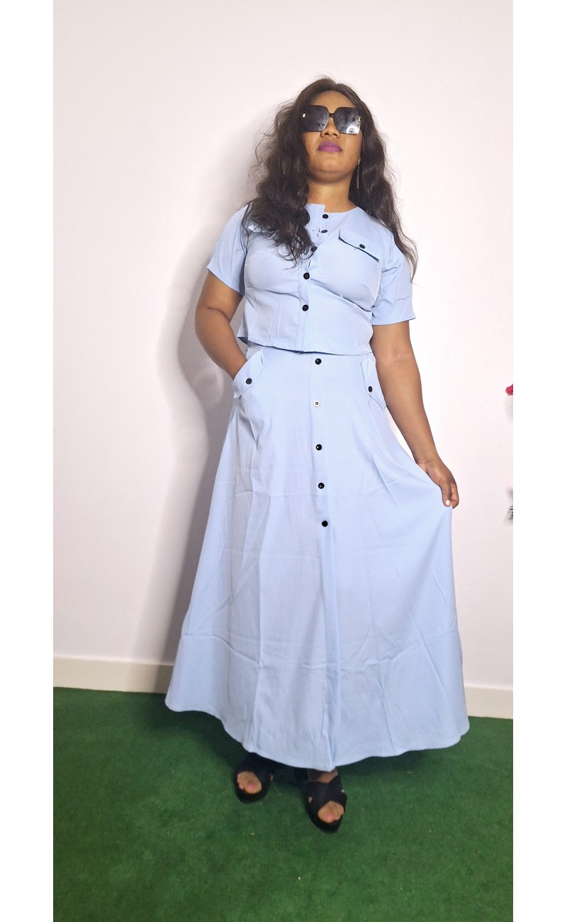 Ensemble jupe  bleu ciel taille haute