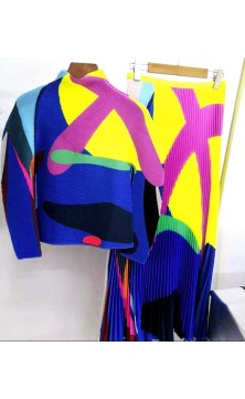 Ensemble jupe plissé multi couleurs ,longues manches
