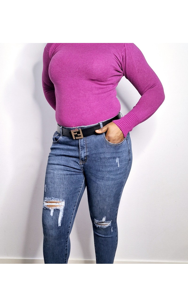 Pantalon jeans bleu avec motifs