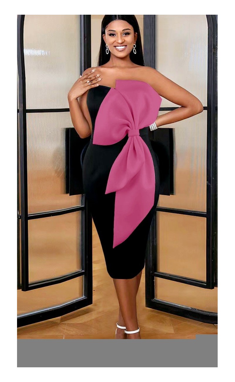 Evening and ceremony dress with pink knot