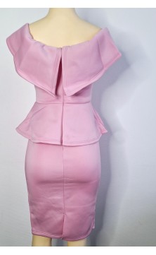Robe de cérémonie rose avec ceinture sans manches
