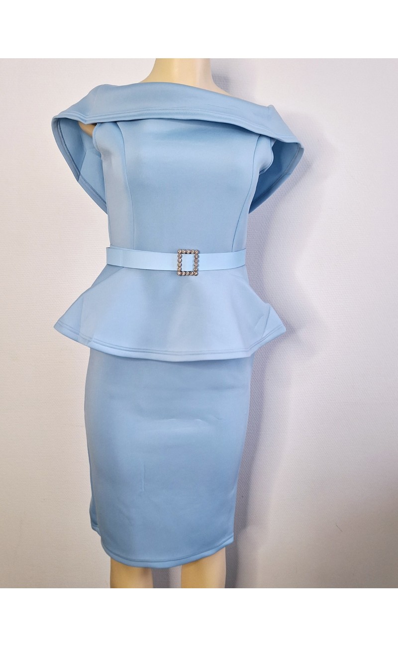 Robe de cérémonie bleu sans manches avec ceinture