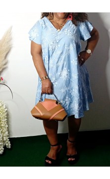 Robe Bleu Ciel Taille Unique En Grande Taille Manches Volantes