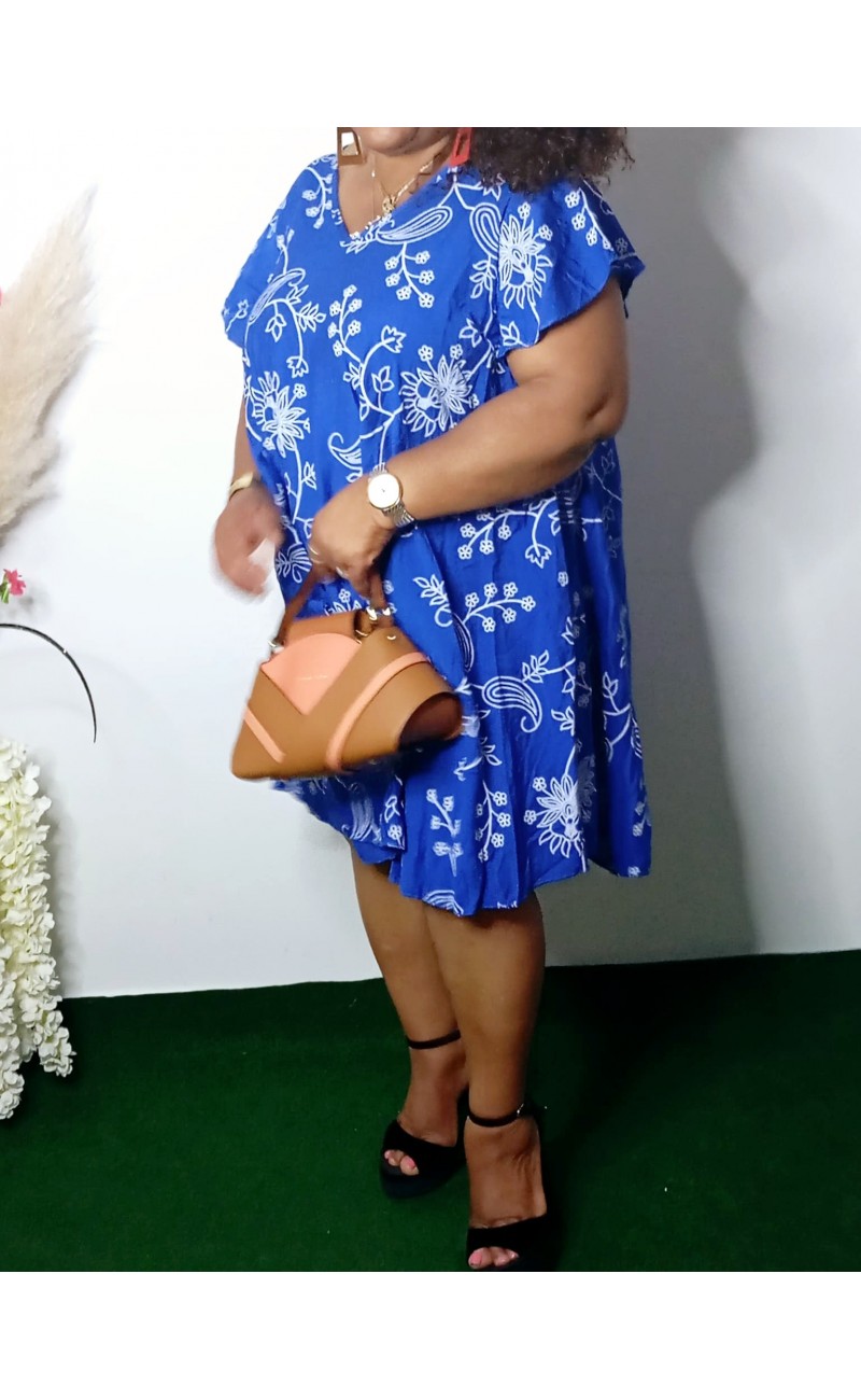Robe Bleu Fleurie  Grande Taille En Taille Unique