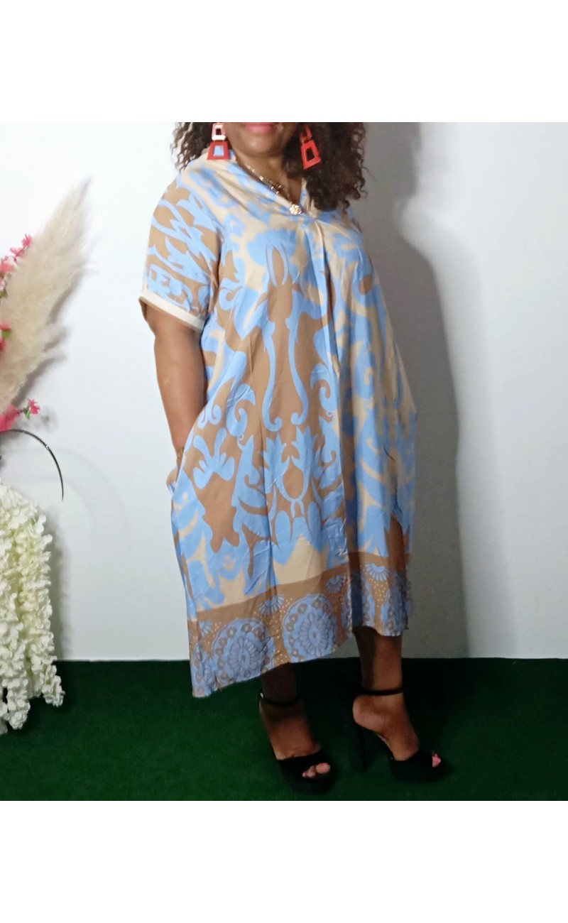 Robe Grande Taille En Taille Unique Bleu/Or