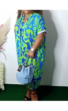 Green blue flowered dress,...