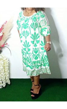 White dress with green...