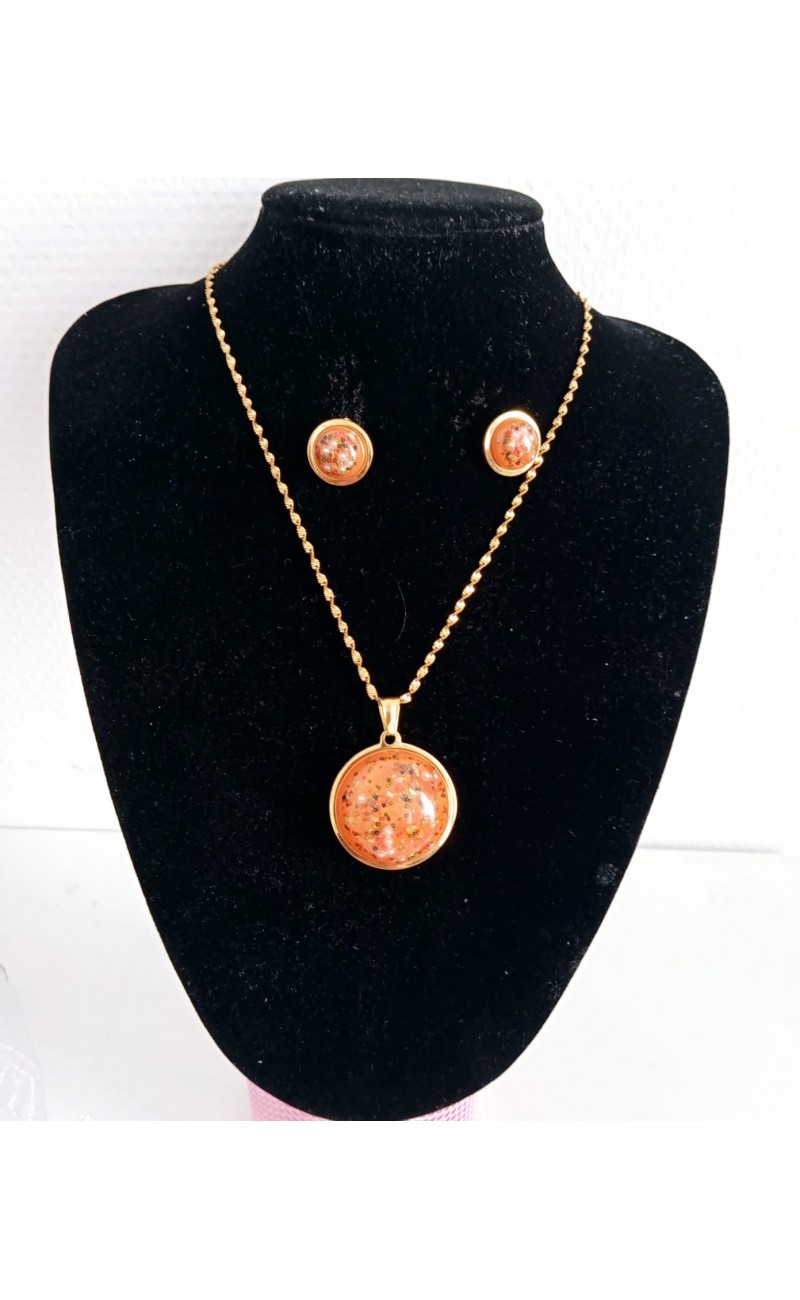 Ensemble Bijoux ,Chaine Et Boucles D oreille En Acier Inoxydable