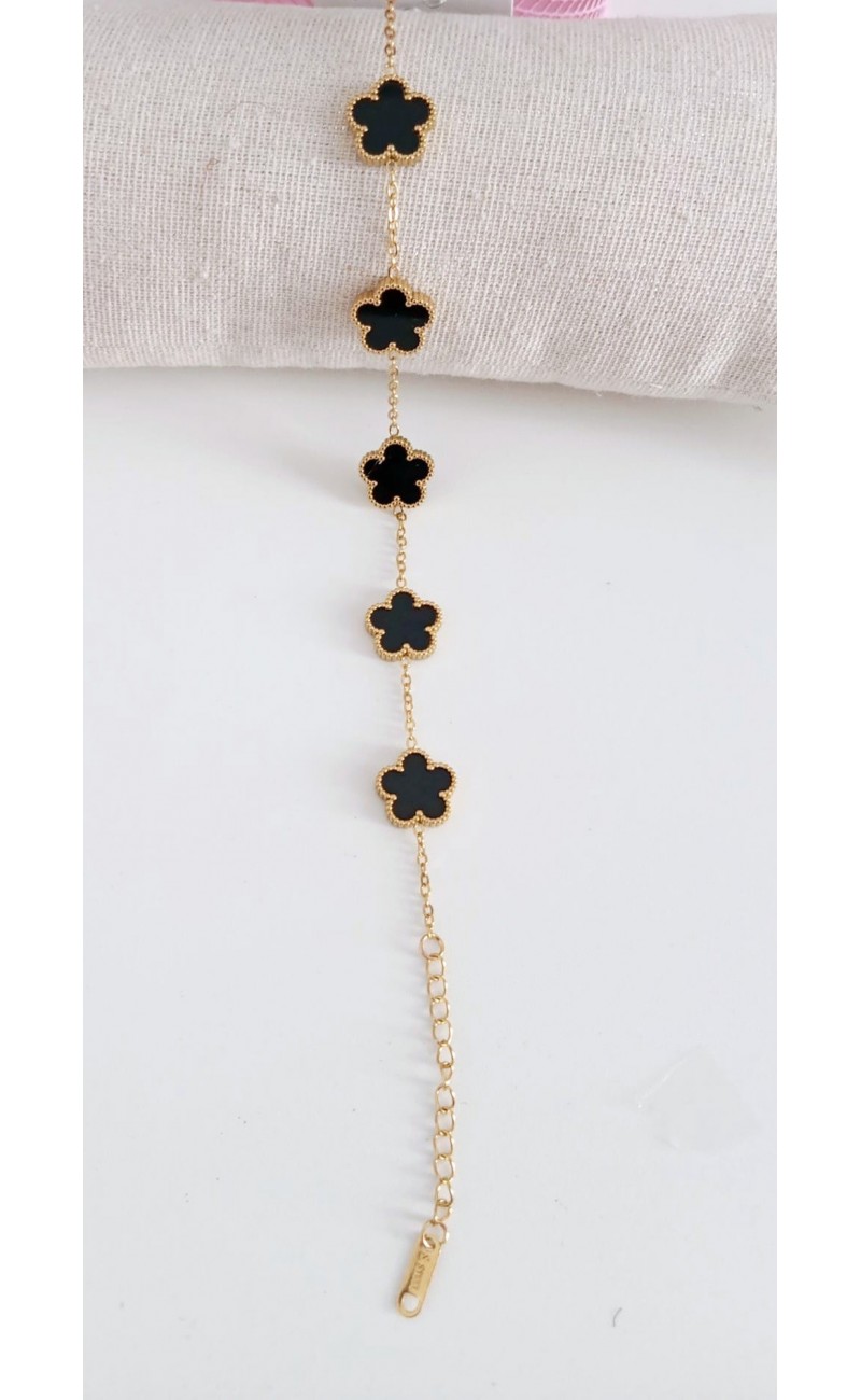Bracelet with black flowers in stainless steel