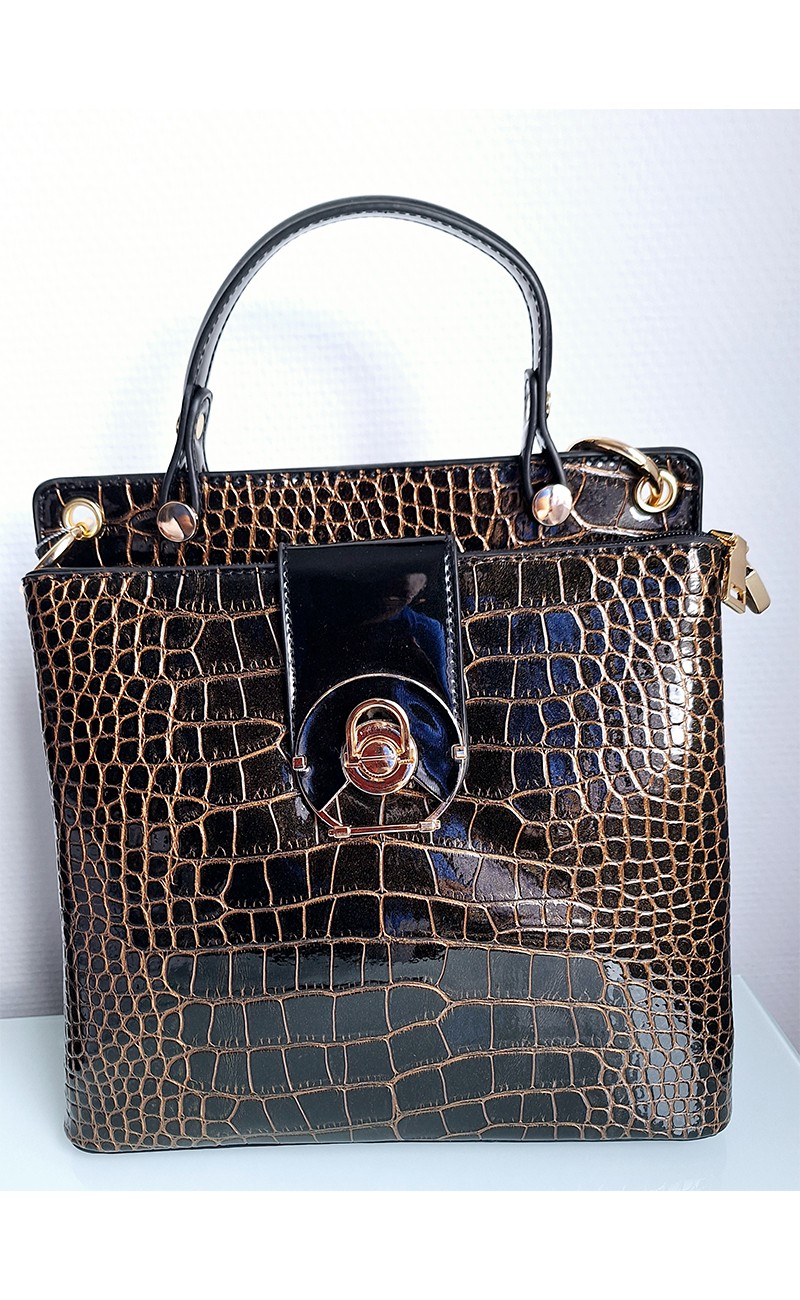 Black crocodile print handbag